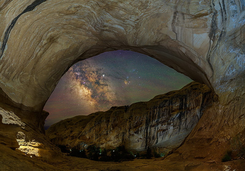 Earth, Arch, Cave, Desert, Milky Way, Mountain, Night, Rock, Stars, HD wallpaper