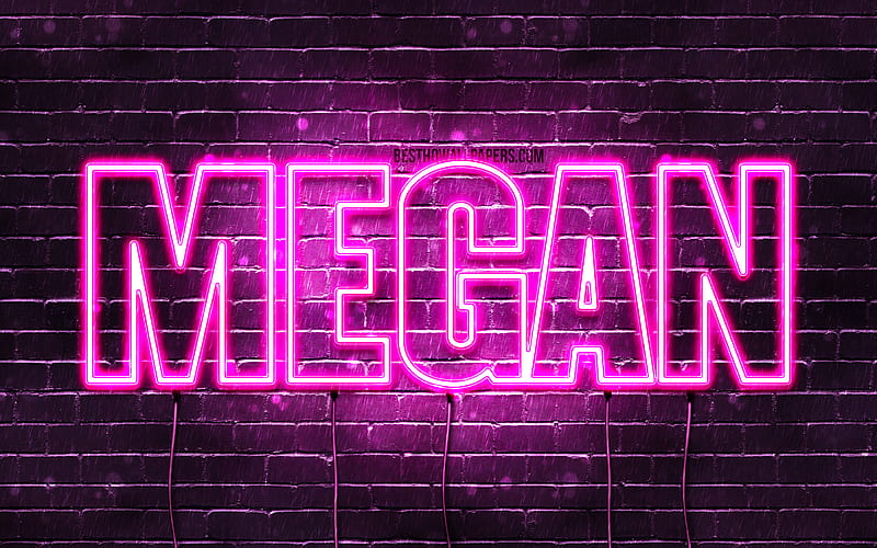 Megan with names, female names, Megan name, purple neon lights, horizontal text, with Megan name, HD wallpaper