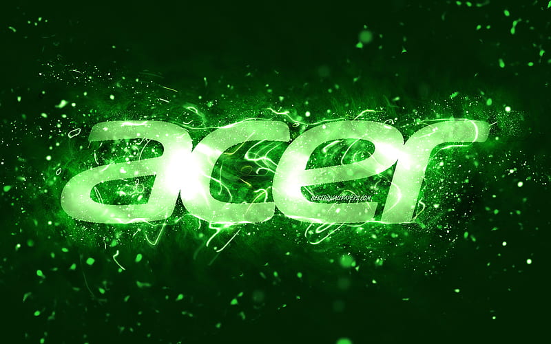 Acer green logo green neon lights, creative, green abstract background, Acer logo, brands, Acer, HD wallpaper