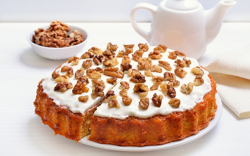 Nuts pie, nuts, food, pie, cream, sweet, dessert, HD wallpaper | Peakpx