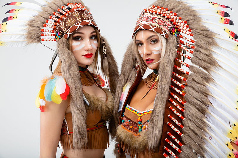 Women, Native American, Feather, Girl, Headdress, Lipstick, Woman, HD wallpaper