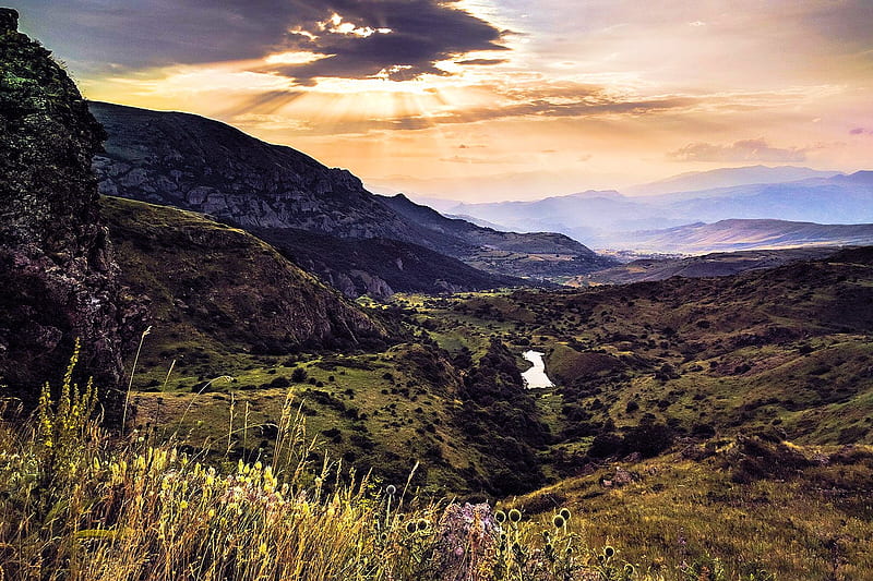 Transcaucasian Trail, Armenia, sunset, sky, clouds, landscape, HD wallpaper