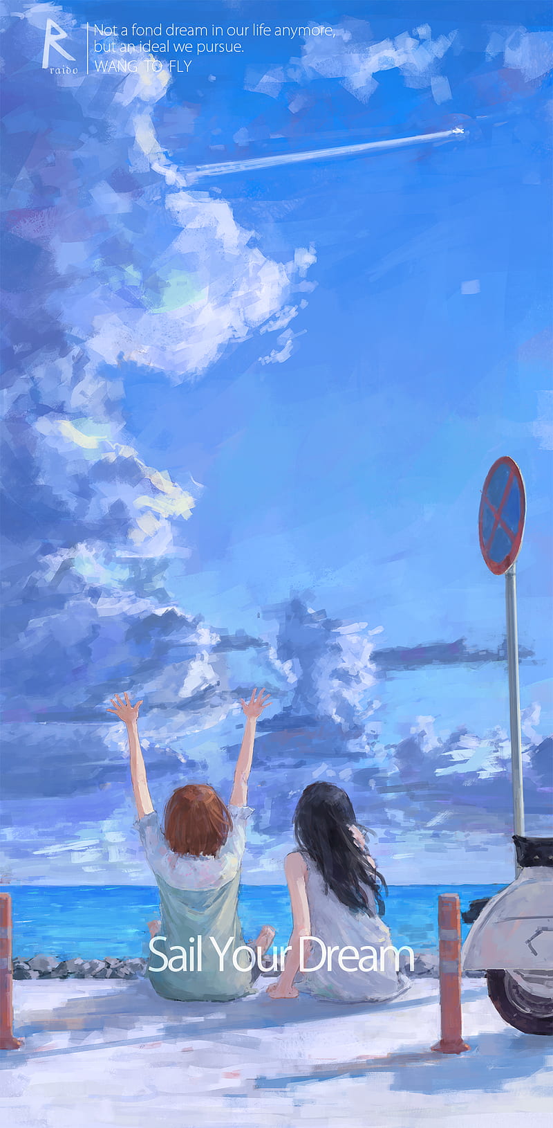XilmO, anime, anime girls, sea, clouds, HD phone wallpaper