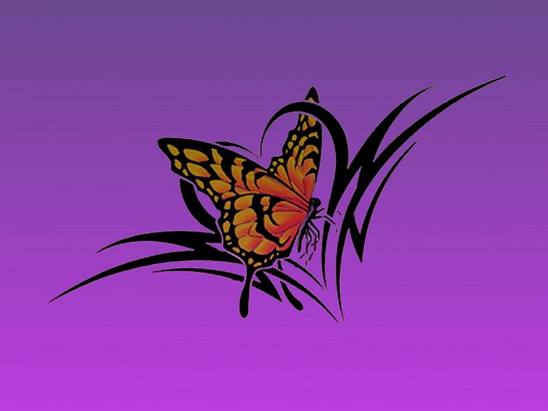 butterfly tribal, butterfly, tribal, tattoo, heart, color, sewenka, HD wallpaper