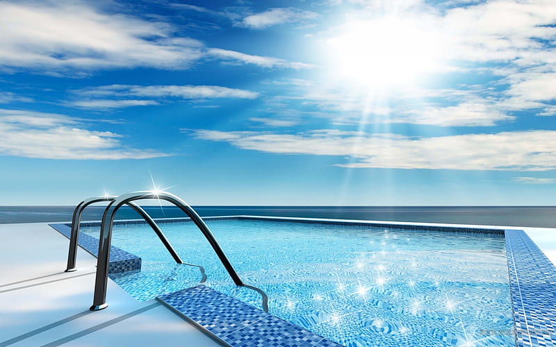 Swimming Pool, Water, Sun, Pool, Swimming, blue, HD wallpaper