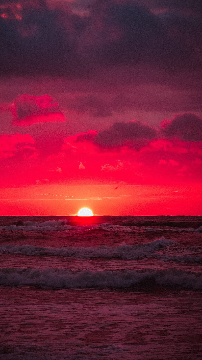 Red Sunlight , sunrays, nature, sea, sky, HD mobile wallpaper