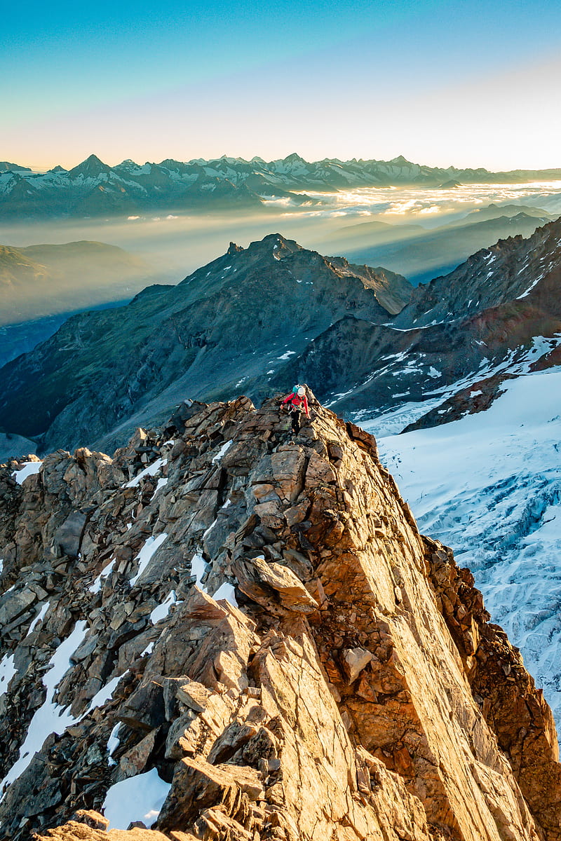 climber, traveler, rocks, snow, snowy, HD phone wallpaper