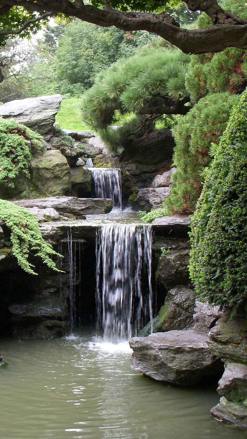 Botanic Garden, brooklyn, landscape, waterfall, waterfalls, HD phone wallpaper