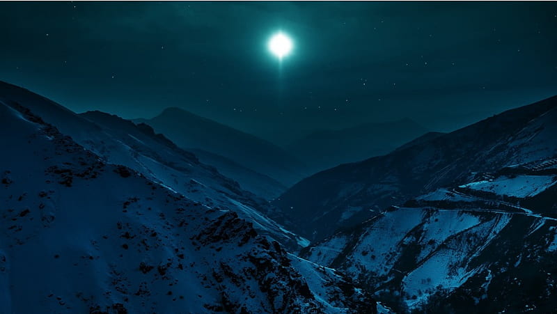 Mountains Valley Night Winter, HD wallpaper