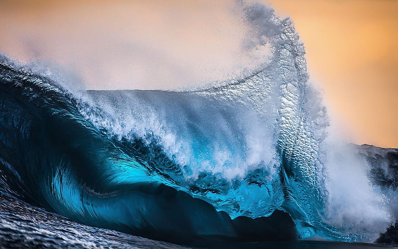 tsunami, ocean, big wave, sunset, waves, water, seascape, HD wallpaper