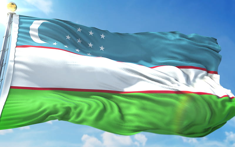 Flag of Uzbekistan, sky, waving flag, Uzbek flag, Uzbekistan, Uzbekistan flag on flagpole, HD wallpaper