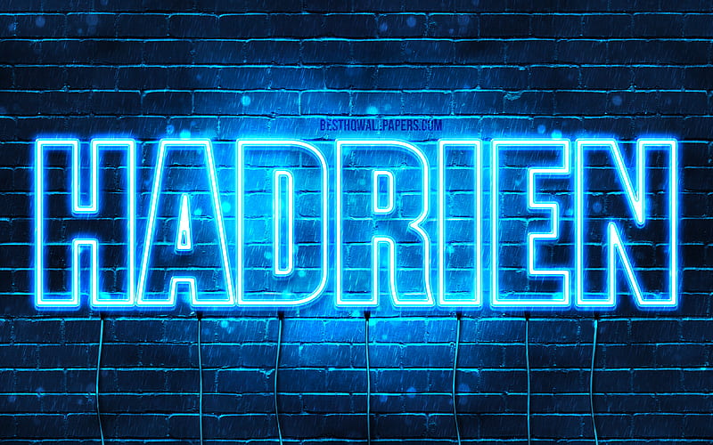 Hadrien with names, Hadrien name, blue neon lights, Happy Birtay Hadrien, popular french male names, with Hadrien name, HD wallpaper