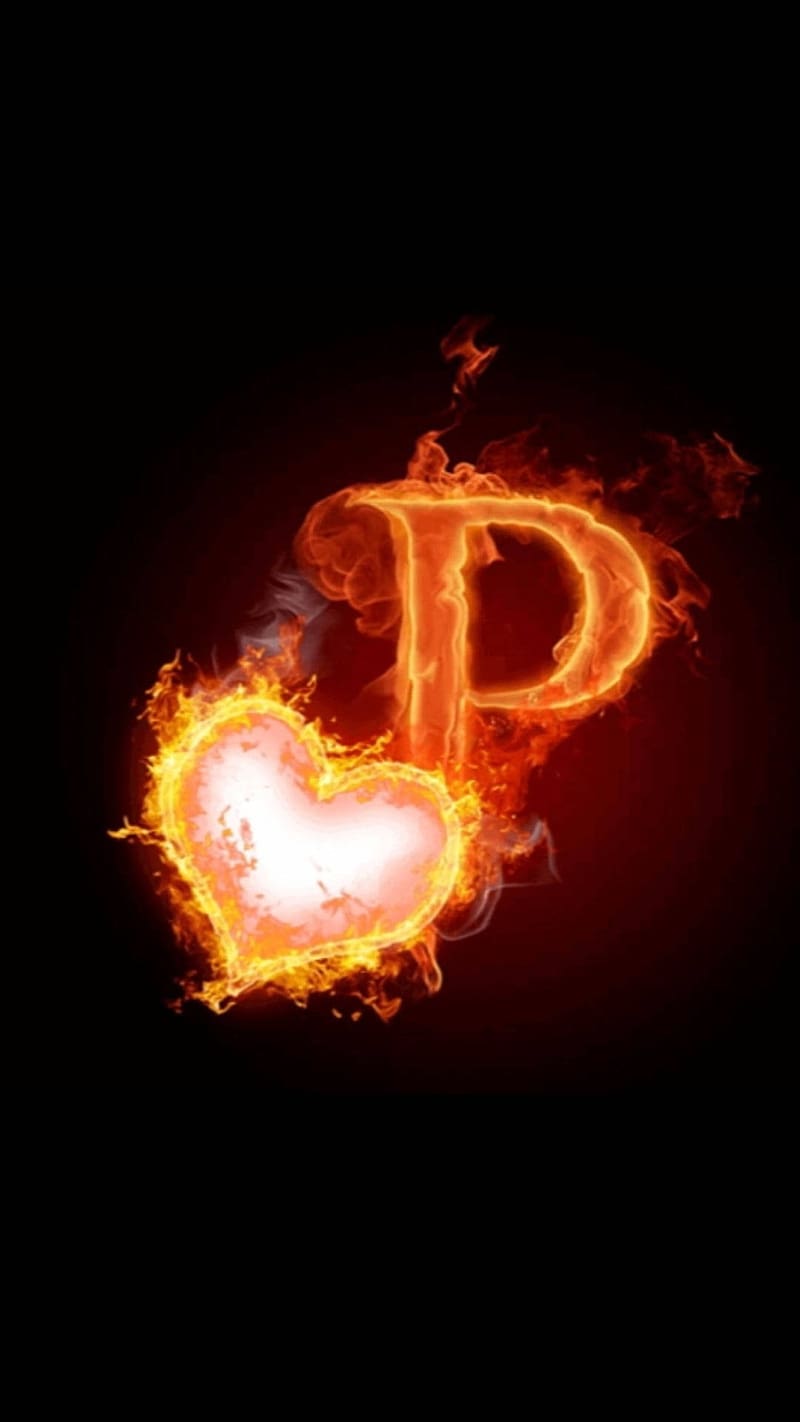 P Letter Design, fire heart p, fire, heart, letter p, design, HD phone ...