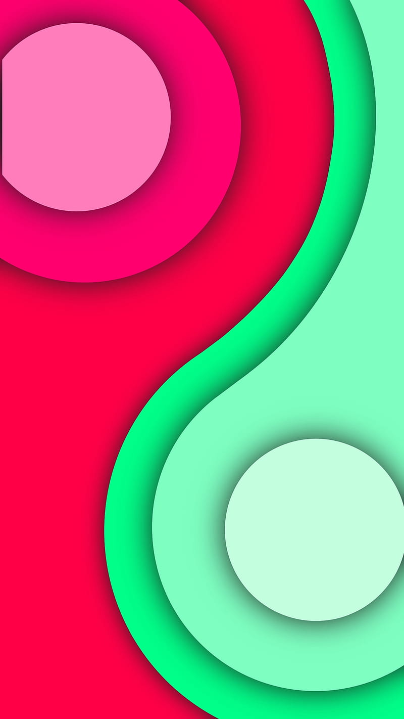 Opposite Sides 02, FMYury, abstract, art, bright, clean, clear, cold, color, colorful, colors, depth, desenho, flat, geometric, geometry, gradient, green, hot, layers, material, materials, pink, red, shadows, smooth, HD phone wallpaper