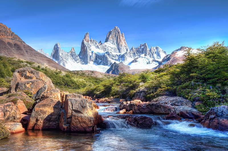 Fitz Roy Mountain, Patagonia, glacier mountains, Argentina, HD wallpaper