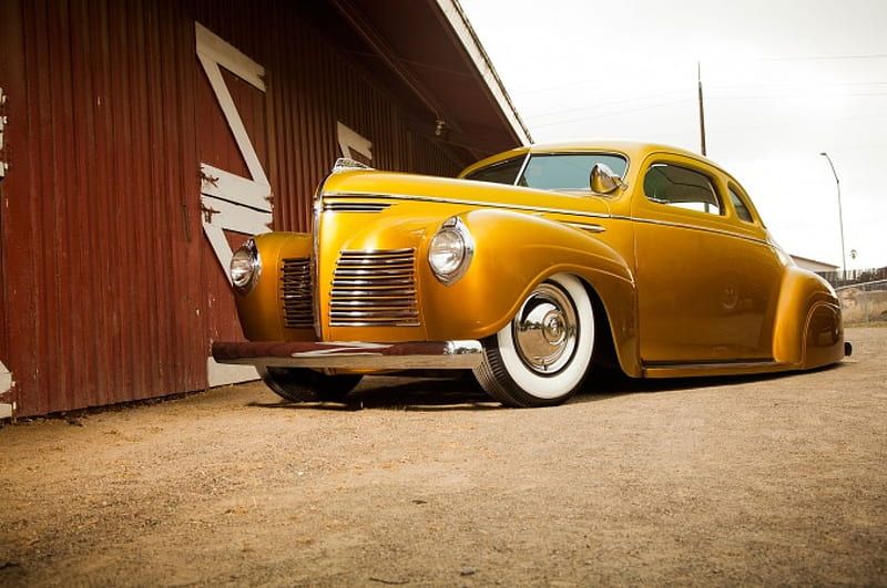 1940-Plymouth Coupe, Classic, Whitewall, Mopar, Gold, HD wallpaper