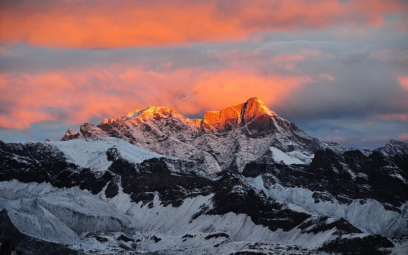 Sunset over Mount Everest, nature, snow, sunsets, mountains, HD wallpaper