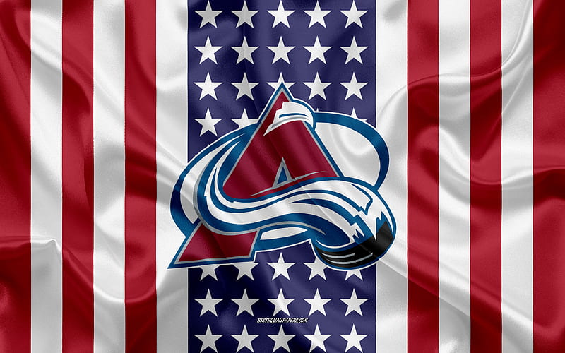 Colorado Avalanche logo, emblem, silk texture, American flag, American hockey club, NHL, Denver, Colorado, USA, National Hockey League, ice hockey, silk flag, HD wallpaper