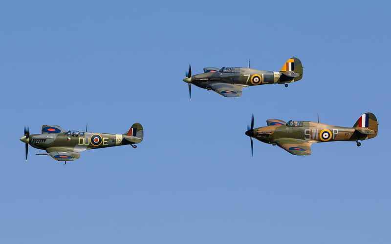Hawker Hurricane, Supermarine Spitfire, British fighter, World War II, RAF, Royal Air Force, HD wallpaper