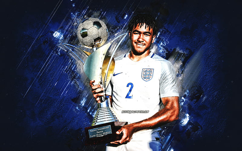 Reece James, England national football team, english soccer player, Reece James with cup, England, soccer, blue stone background, HD wallpaper