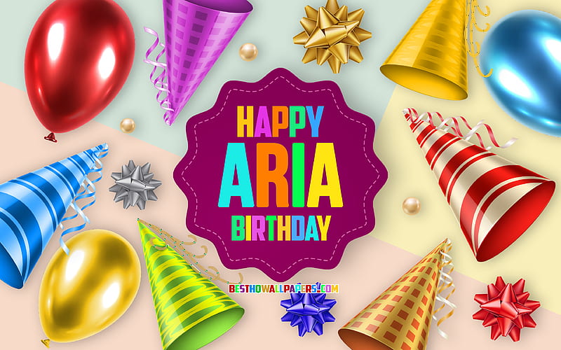 Happy Birtay Aria, Birtay Balloon Background, Aria, creative art, Happy Aria birtay, silk bows, Aria Birtay, Birtay Party Background, HD wallpaper