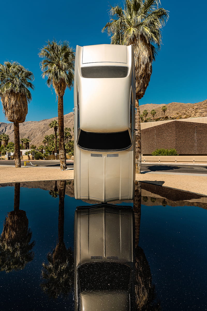 car, water, reflection, installation, contemporary art, HD phone wallpaper