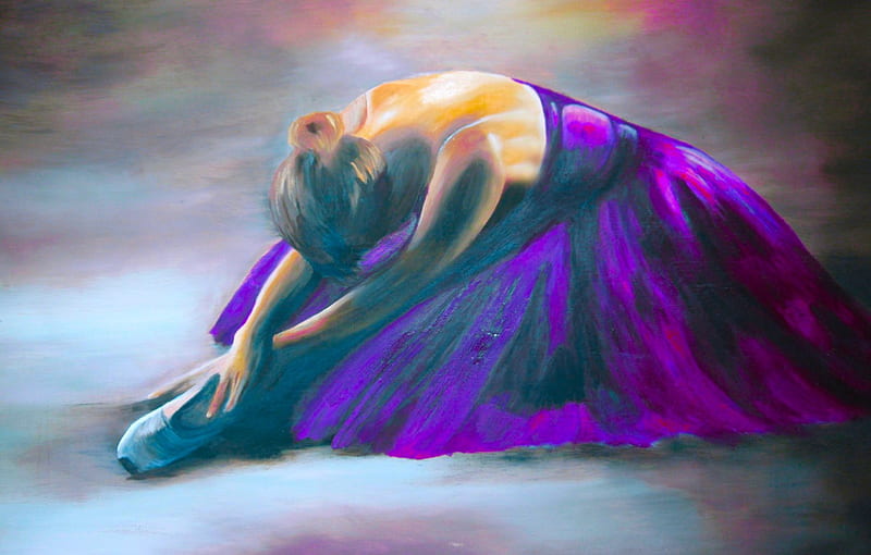 Ballerina in Purple, art, ballerina, tutu, bonito, woman, dancer, fantasy, girl, purple, serene, painting, digital, hop, HD wallpaper