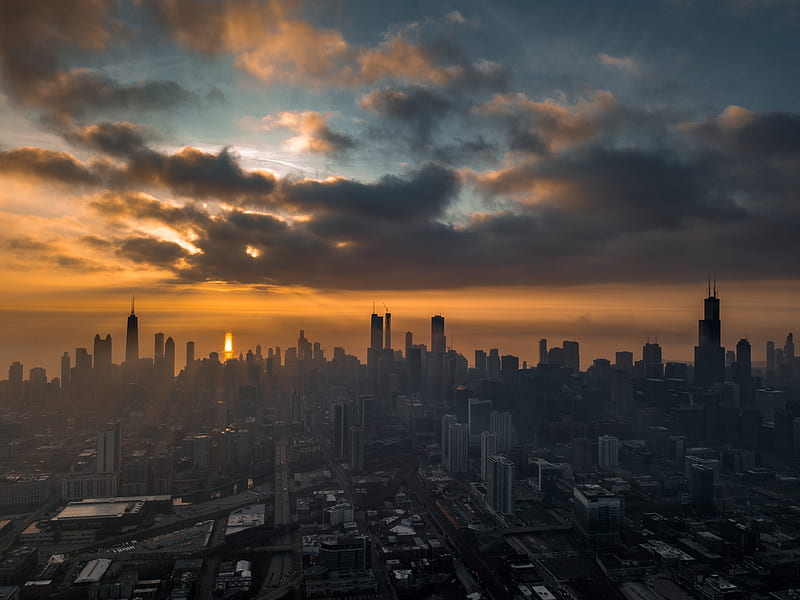 Bird's Eye View Of City During Dawn, HD wallpaper