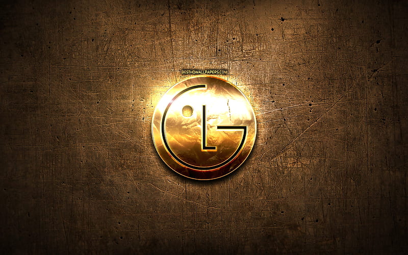 LG golden logo, creative, brown metal background, LG logo, brands, LG, HD wallpaper