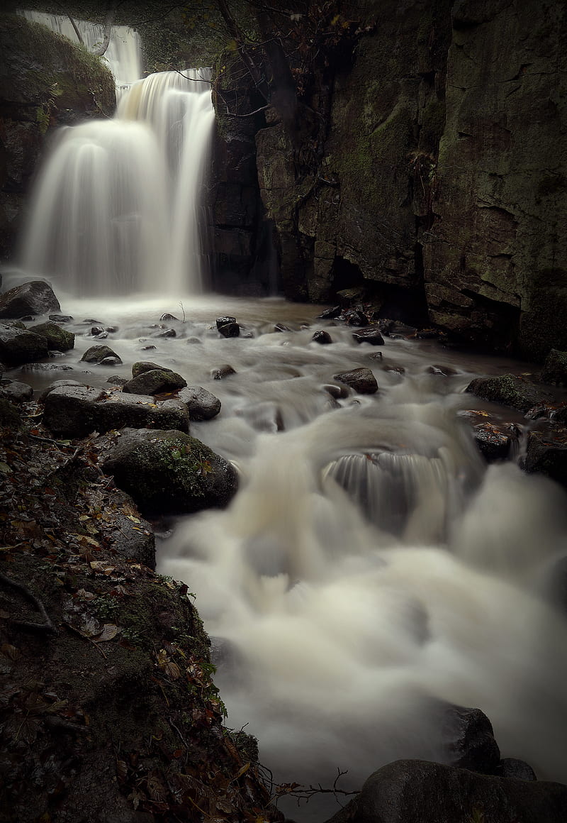 waterfall, stream, stones, blocks, HD phone wallpaper