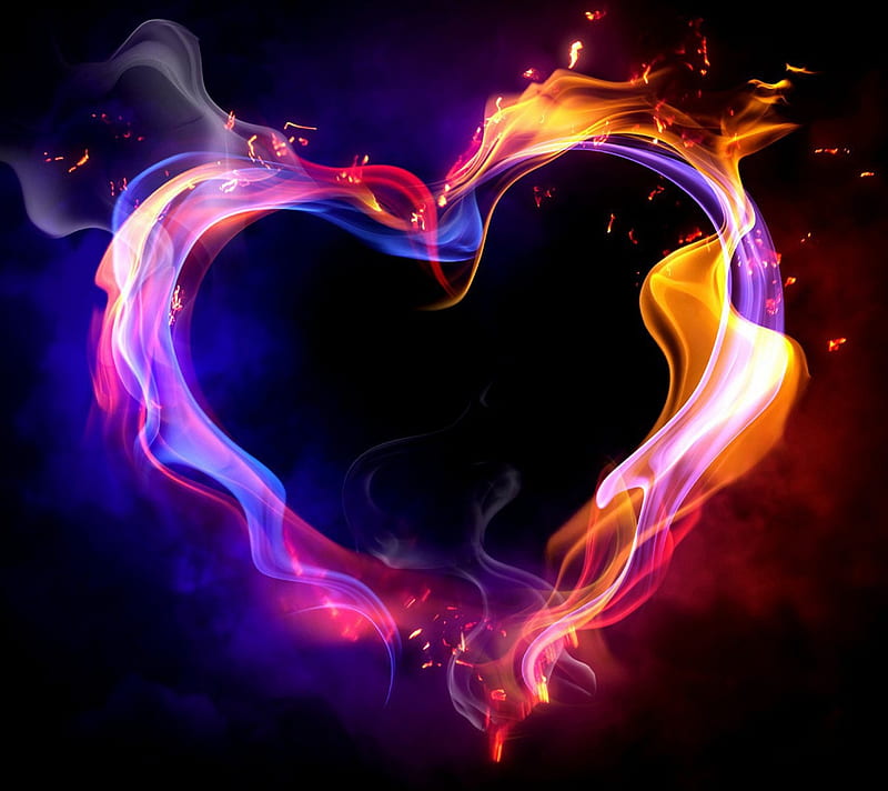 Fire Heart Love, blue, pink, HD wallpaper