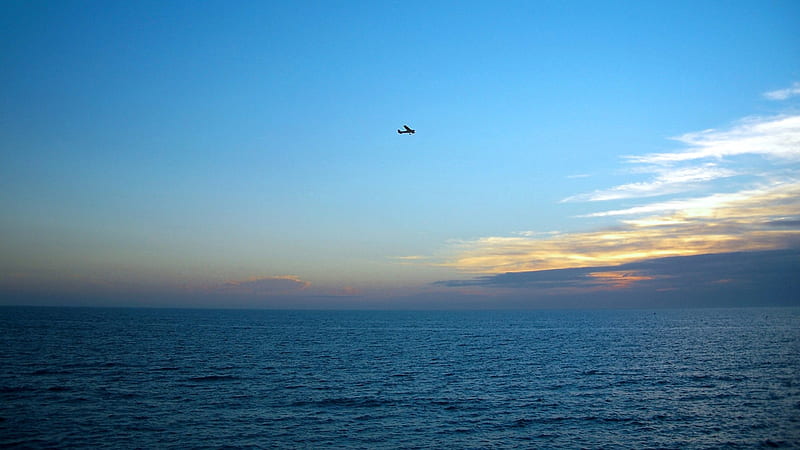 plane over sea-landscape, HD wallpaper