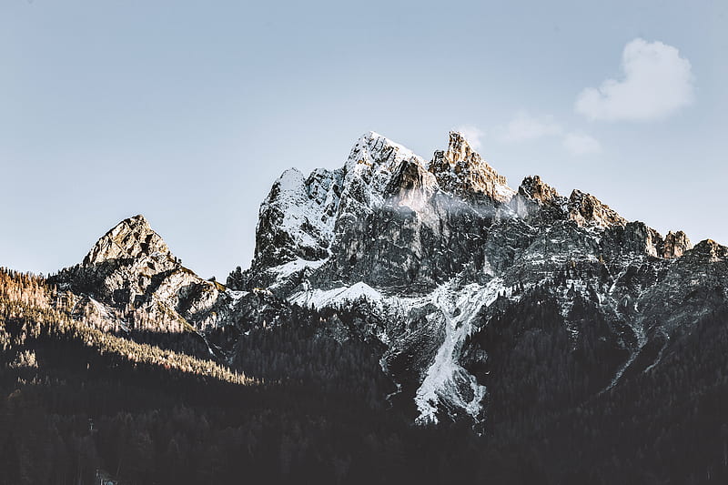 mountains, peaks, snowy, rocks, landscape, HD wallpaper