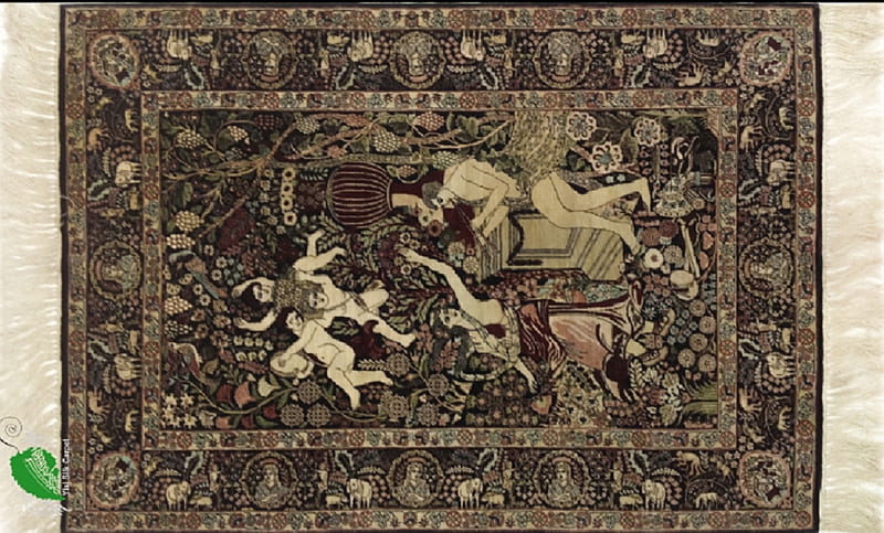 Classic persian silk rug with figures, persian silk rug, handmade silk rug, persian figure, silk rug, HD wallpaper