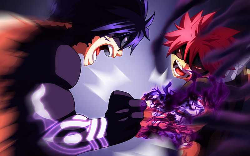 Natsu Dragneel vs Gray Fullbuster, battle, artwork, Gray Fullbuster, Natsu Dragneel, Fairy Tail, HD wallpaper