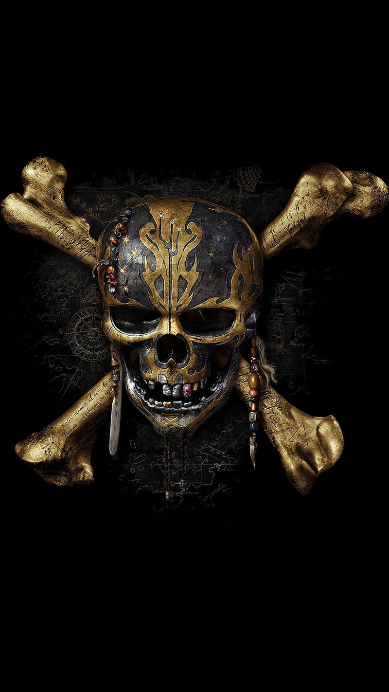 pirate skull, bones, gold, pirate, skull, HD phone wallpaper