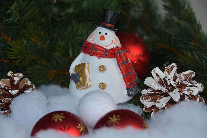 Holiday, Christmas, Bauble, Figurine, Pine Cone, Snowman, HD wallpaper