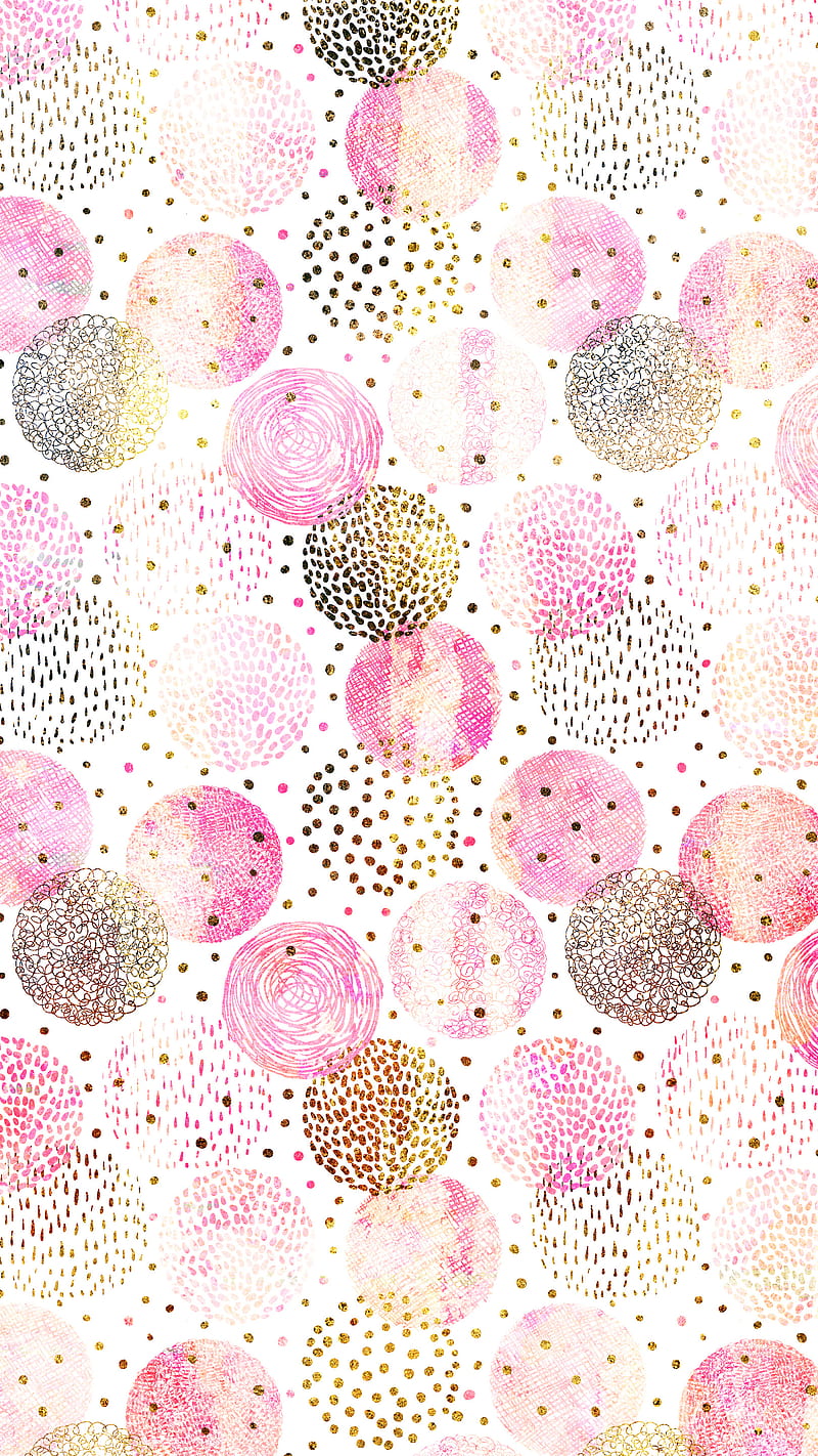 Pink and Gold Circles, Pravokrug, golden, pattern; circle; gold, shiny, HD phone wallpaper
