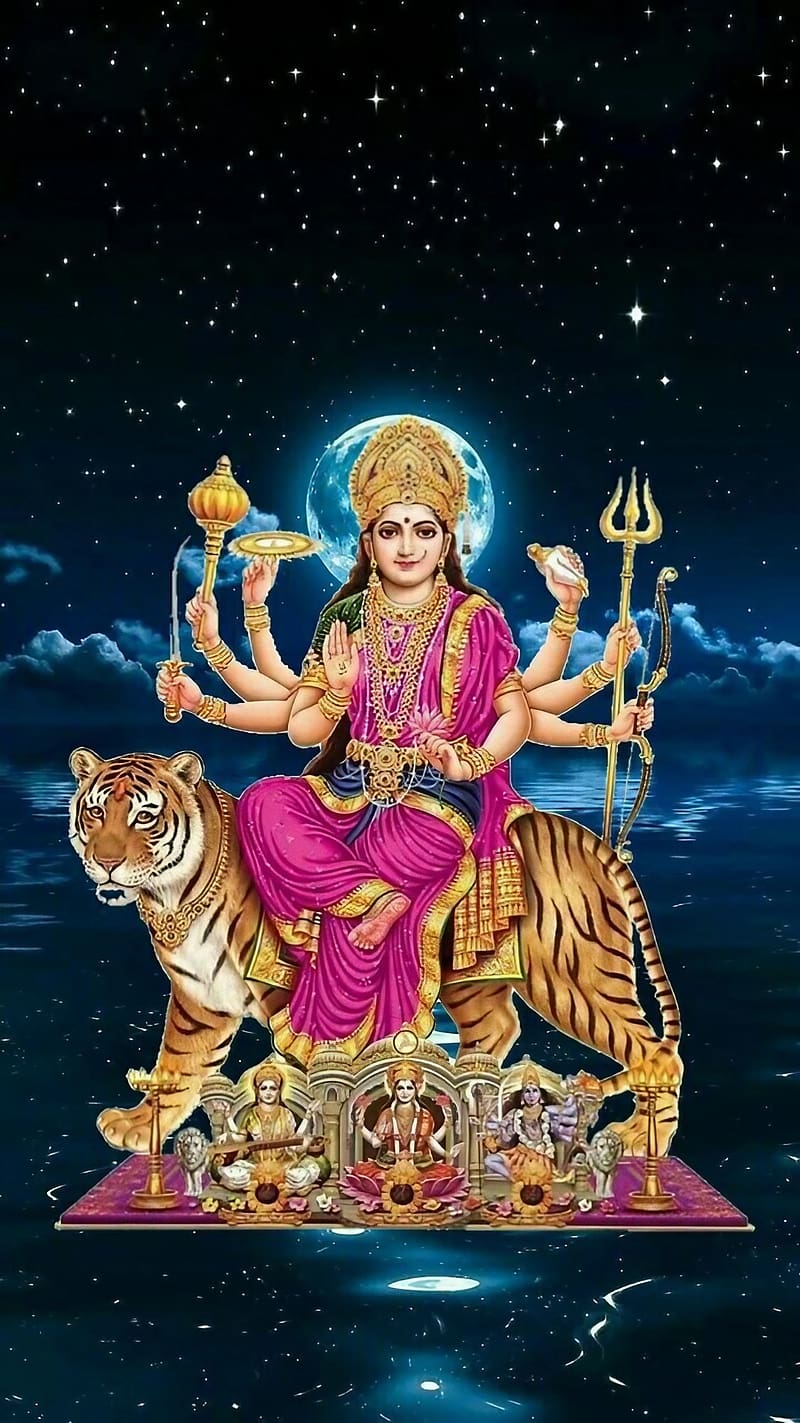 Durga Mata Ka, Moon And Stars Background, devi maa, goddess, maa durga, HD phone wallpaper