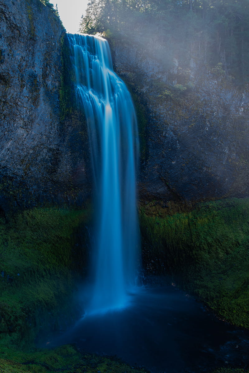 waterfall, moss, stones, cliff, rock, HD phone wallpaper