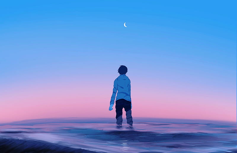 Anime, Boy, Man , Sky , Sea, HD wallpaper