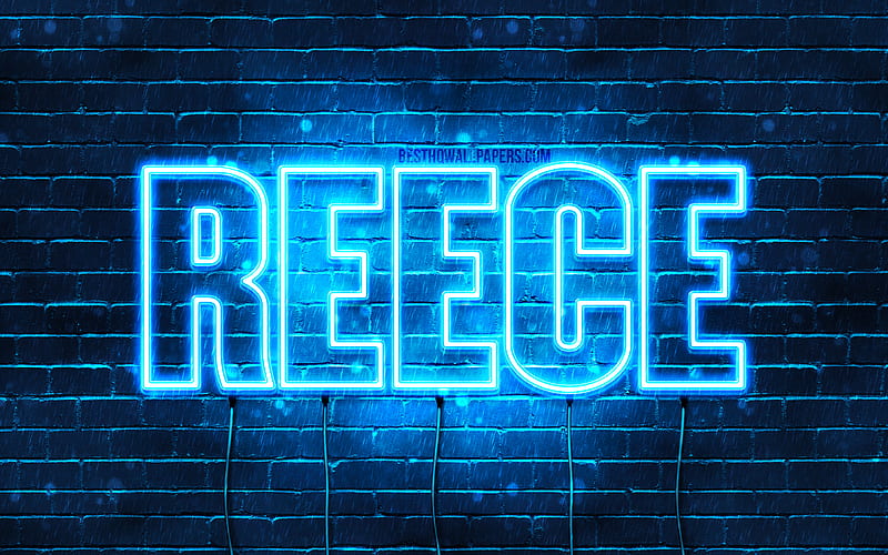 Reece with names, horizontal text, Reece name, blue neon lights, with Reece name, HD wallpaper