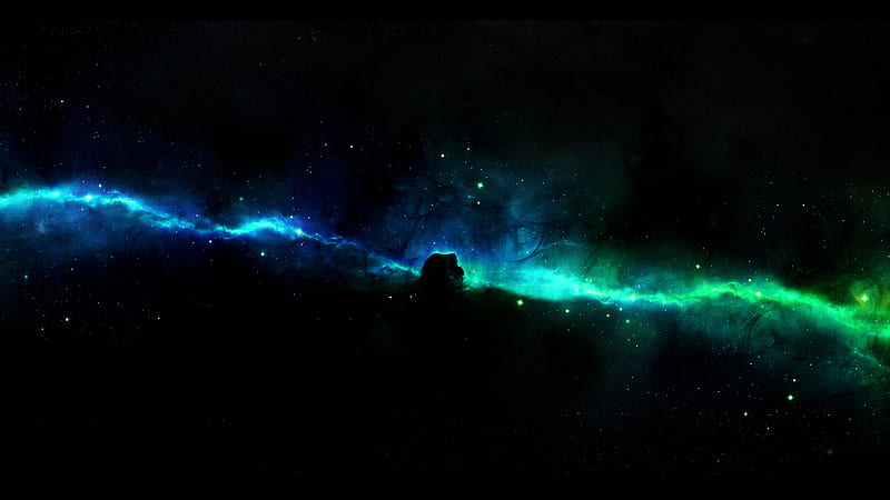 blue and green nebula, stars, galaxy, outer space, horsehead, Space, HD wallpaper