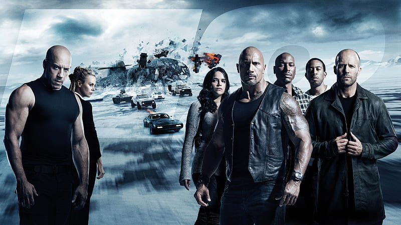 The Fate of the Furious (2017), fast and furious 8 the fate of the furious, movie, action, Jason Statham, black, man, actress, Dwayne Johnson, people, car, Vin Diesel, actor, blue, HD wallpaper