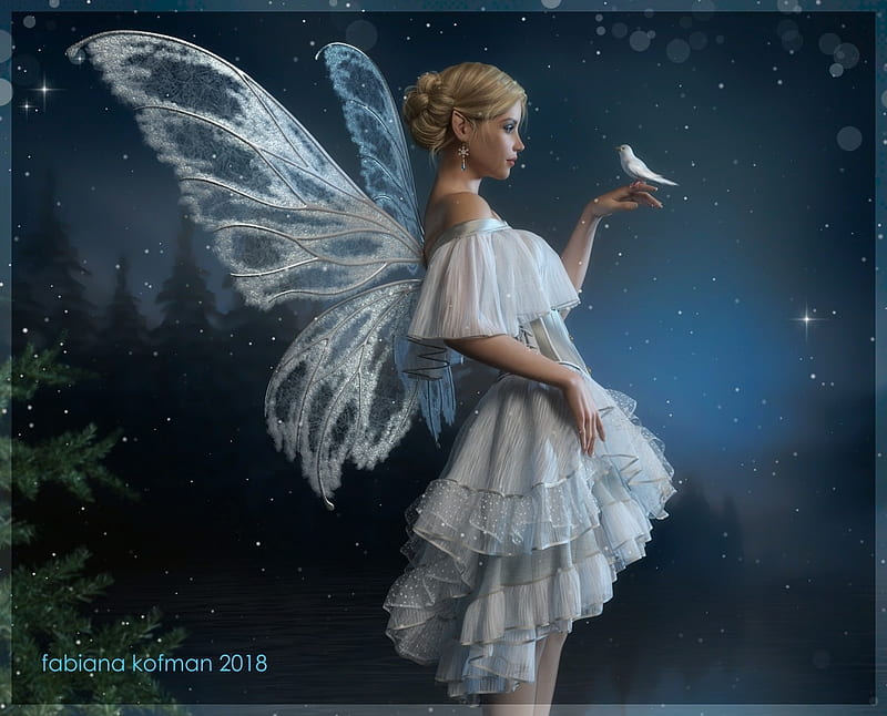 Two pair of wings, frumusete, wings, fantasy, luminos, girl, white, fairy, blue, HD wallpaper