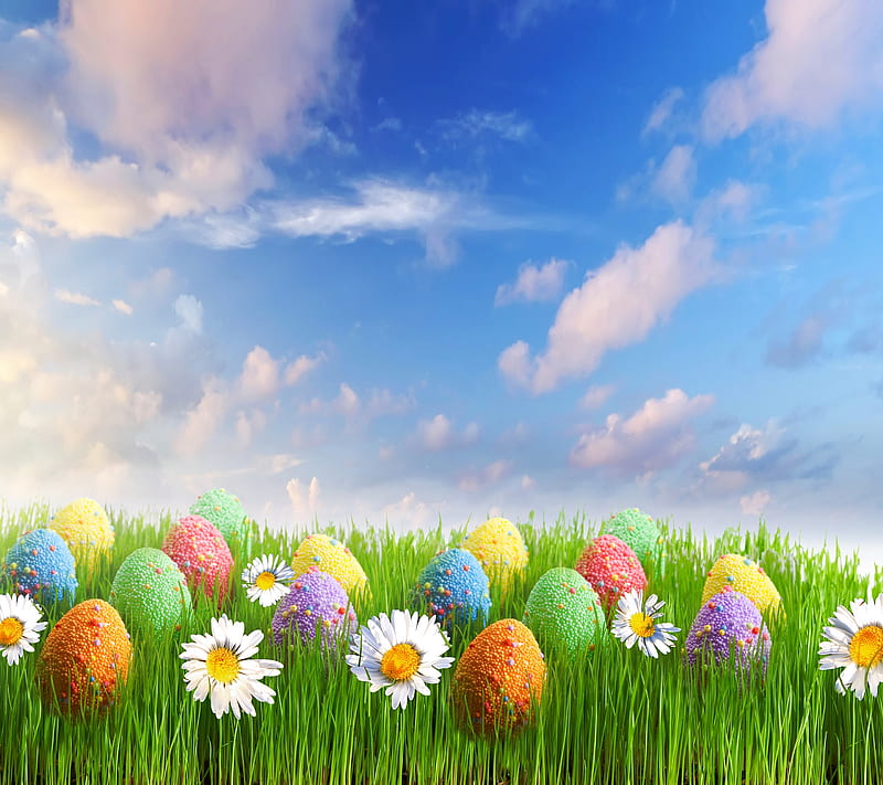 Spring Time, easter, egg, flower, grass, season, HD wallpaper
