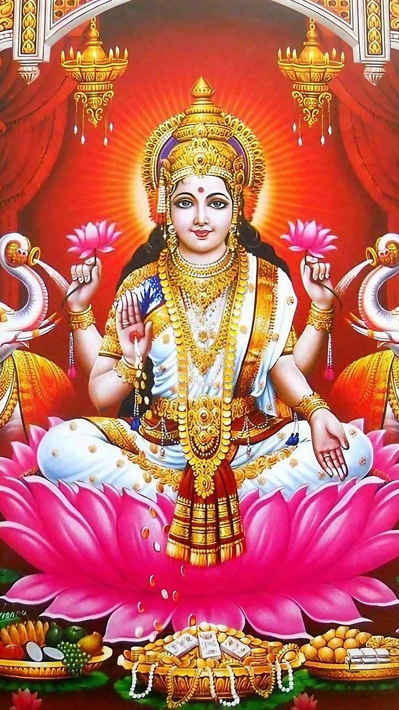 Maa Laxmi, Red Background, goddess of wealth, lakshmi maa, HD ...