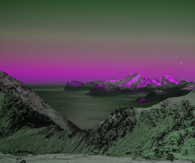 purple mountain, desenho, landscape, nature, sky, HD wallpaper