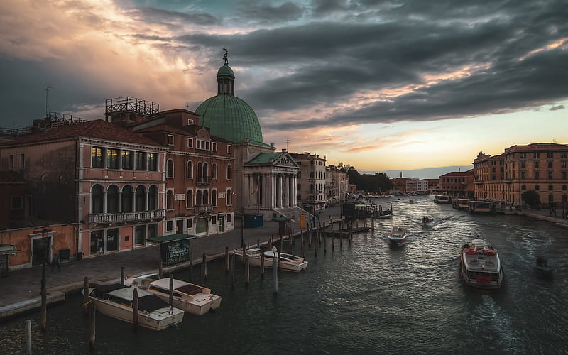 Venice, evening, sunset, Grand canal, Venice cityscape, Veneto, Italy, HD wallpaper