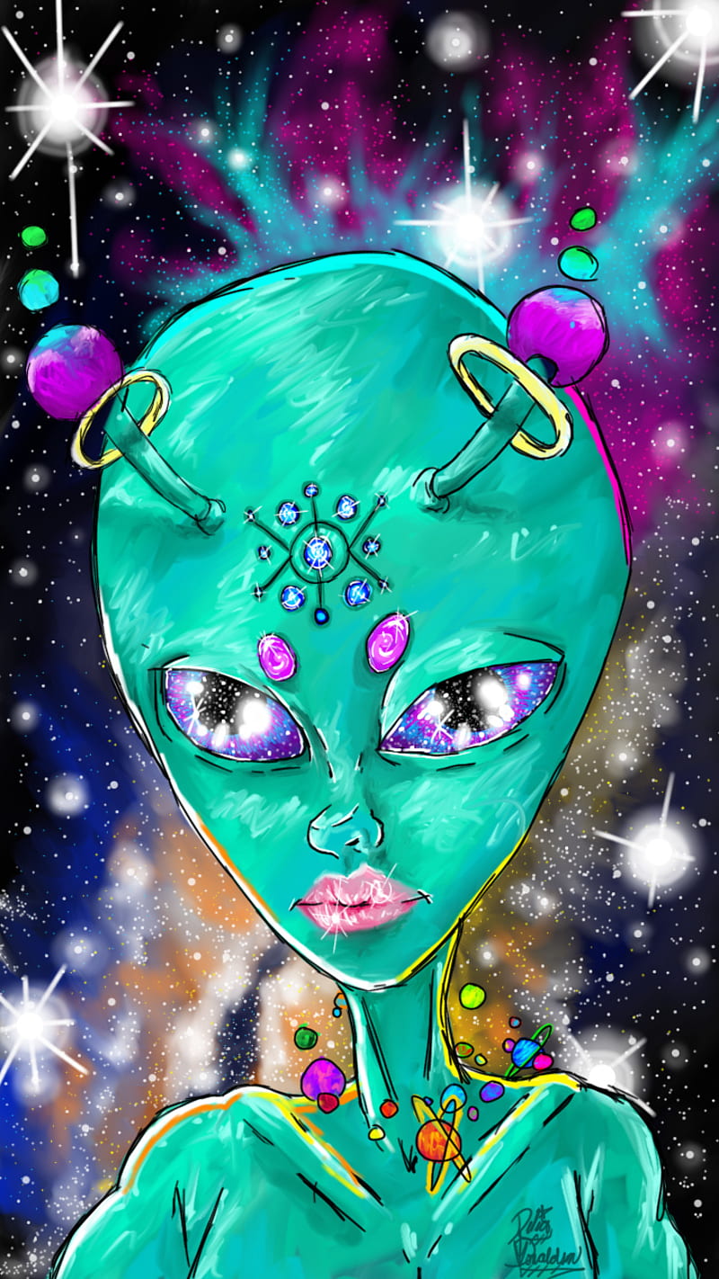 Star Child, alien, digital artwork, digital drawing, drawing, extraterrestrials, galaxy, space, stars, HD phone wallpaper